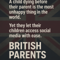 英国国旗を背景に、「子どもが親より先に死ぬことは世界で最も不幸なことだ。それなのに親たちは子どもに簡単にSNSアクセスを許している」というメッセージが描かれたアイキャッチ画像。