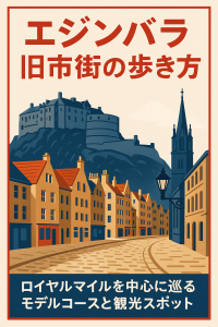 エジンバラ旧市街の歩き方|ロイヤルマイルを中心に巡るモデルコースを描いた雑誌表紙風イラスト