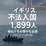 イギリスで小型ボートによる不法入国が先週1,899人に達し、極右デモの最中も加速する様子を示すアイキャッチ画像（2025年9月最終週）
