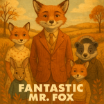 『Fantastic Mr. Fox』のアイキャッチ画像。スーツ姿のキツネ、秋の田園と黄金色の光を背景にしたシンメトリー構図のシネマティック・イラスト。