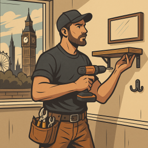 ロンドンで棚の取り付けや小修繕を行う日曜大工サポートのイラスト