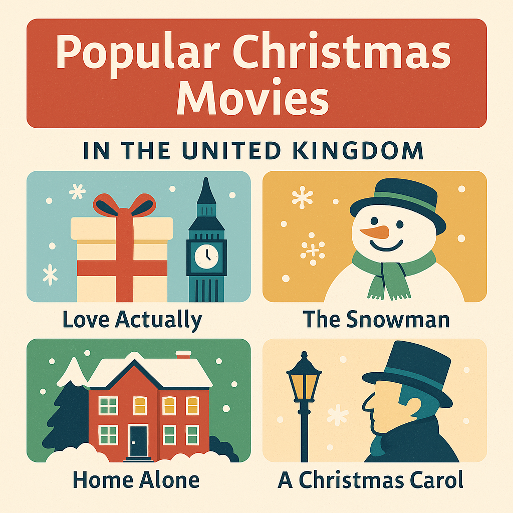 イギリス人が毎年必ず見る定番クリスマス映画を紹介したイラスト