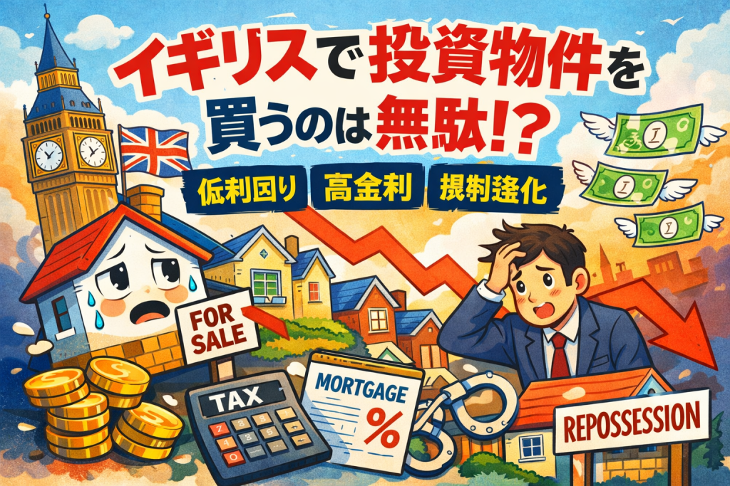 イギリスで投資物件を購入しても利益が出にくい現状を象徴するイラスト