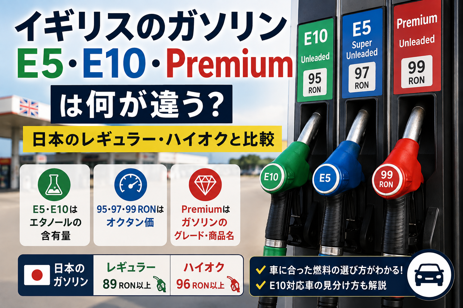 イギリスのガソリンE5・E10・Premium